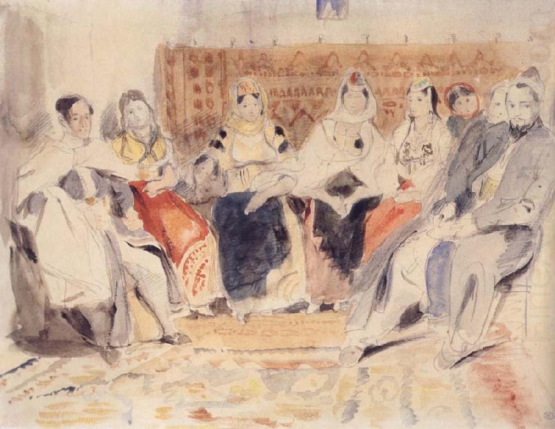 Eugene Delacroix Men and Women in an interior
